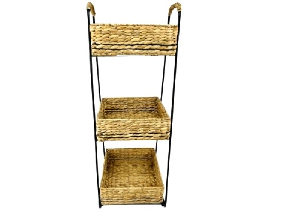 Custom-made Water Hyacinth 3-Tier Basket with Matte Metal Stand